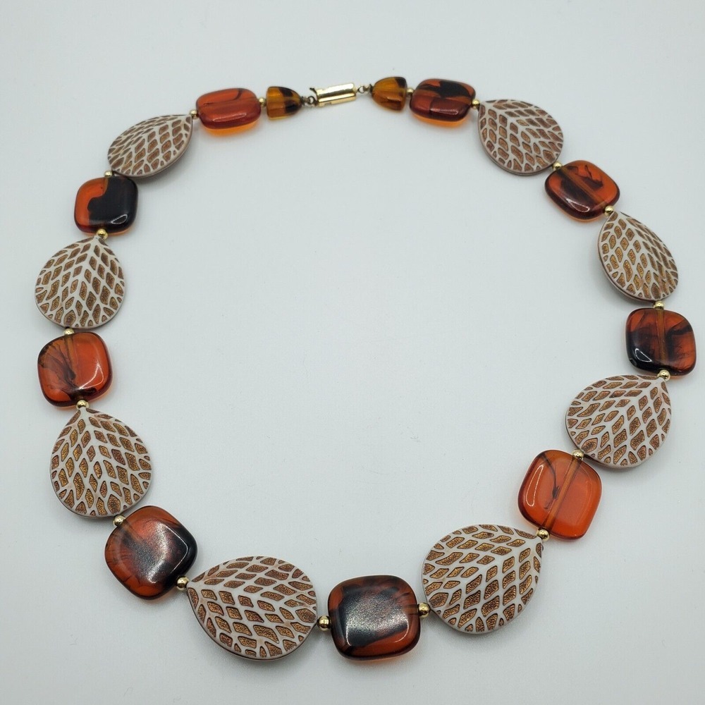 Fashion Jewelry Womens Chunky Beaded Leaf Necklace Brown Autumn Statement Boho‎